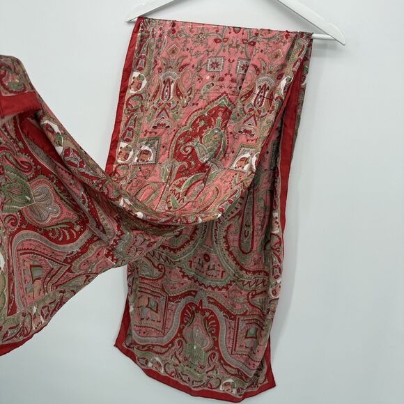 Unbranded Red Multi Pattern Paisley Elephant Satin Long Rectangle Scarf Textile - Picture 5 of 9
